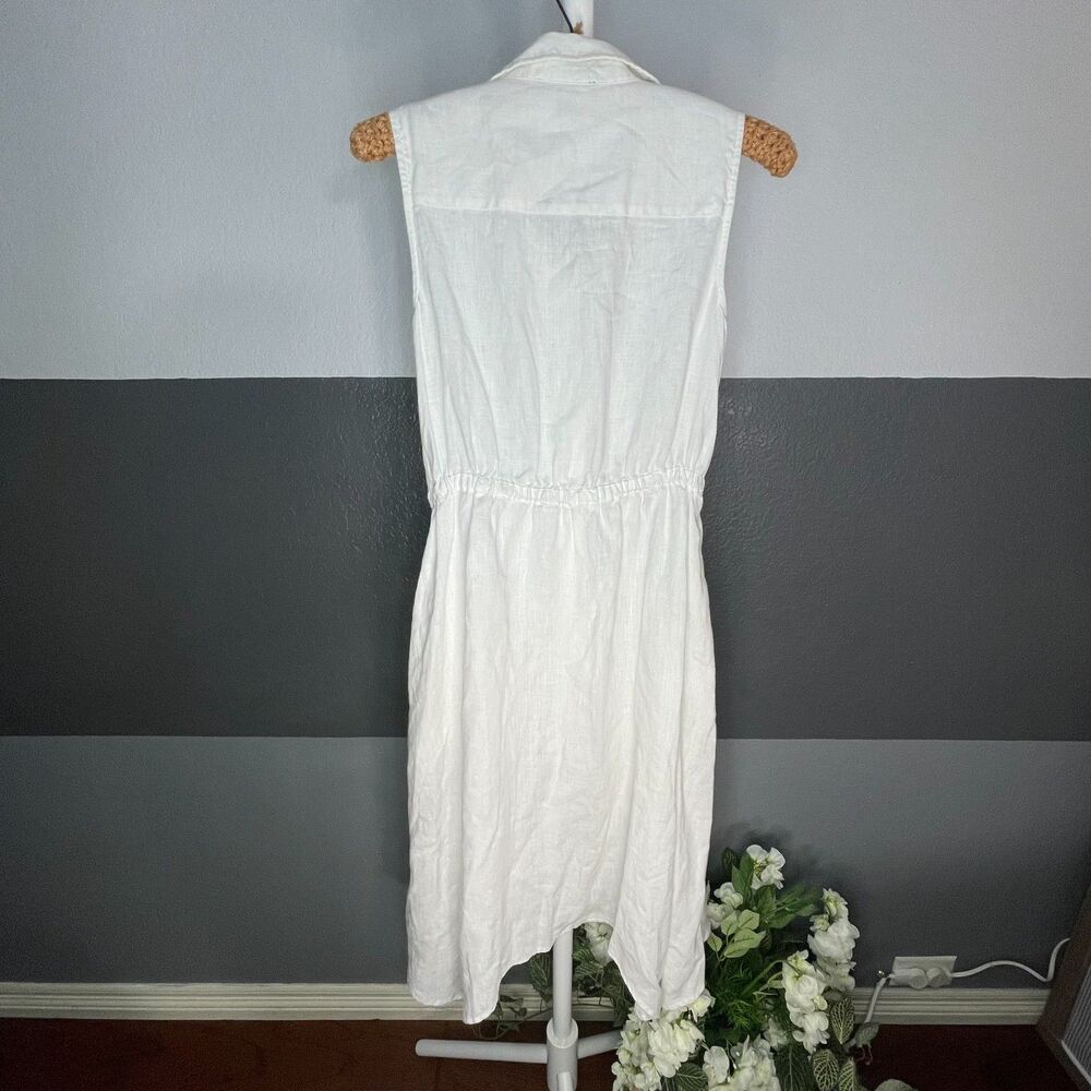 Saks Fifth Avenue White Linen Shirtdress Small Sleeveless Resort Summer Coastal - Picture 4 of 15